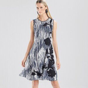 NWT $695 NATORI ORIENTAL IKAT DRESS SLEEVELESS FIT & FLARE SILK COTTON PRINT 10